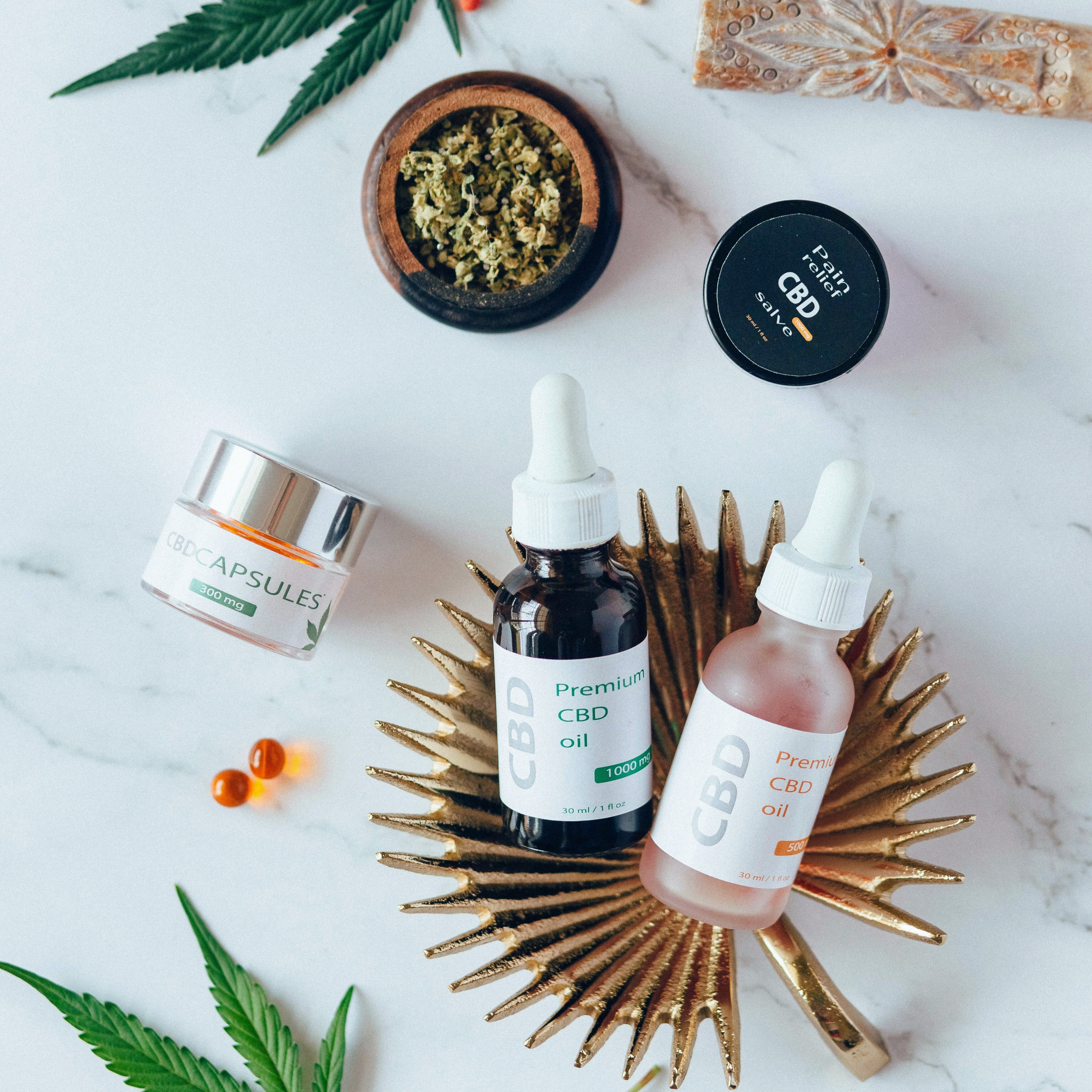 CBD oils, gummies displayed on a clean surface from StreetStem