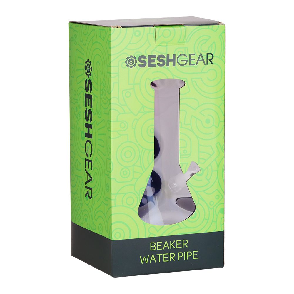 SeshGear Boxed Ombre Beaker Glass Water Pipe - 10" / 14mm F / Colors Vary
